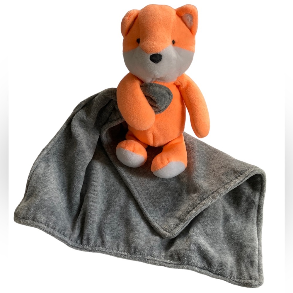 Carter's Orange Red Fox Gray Lovey 10" Security Blanket Rattle Plush 2014